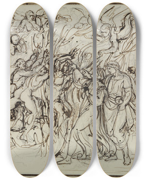 Triptych art skateboard deck of Joseph Anton Koch Dante Und Virgil Im Wald Der Selbstmrder Dante Inferno Canto 13 V 31 by Joseph Anton Koch (1768-1839)