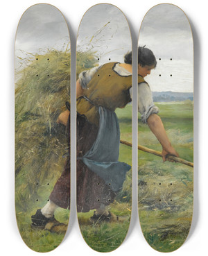 Triptych art skateboard deck of Julien Dupr The Reapers by Julien Dupre (1851-1910)