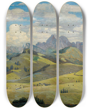 Triptych art skateboard deck of Max Kahrer Seiser Alm Sdtirol by Max Kahrer (1878-1937)