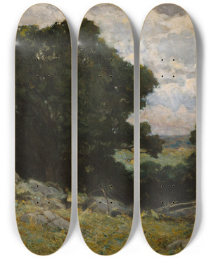 Triptych art skateboard deck of Edward Mitchell Bannister Landscape_1 by Edward Mitchell Bannister (1828-1901)