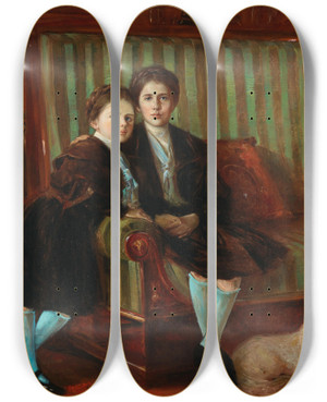 Triptych art skateboard deck of Wilhelm Trbner Siblings by Wilhelm Trubner (1851-1917)