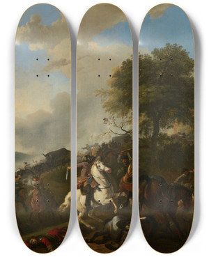 Triptych art skateboard deck of Jan Van Huchtenburg Ambushing A Convoy by Jan Van Huchtenburg (1647-1733)