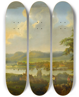 Triptych art skateboard deck of Christian August Lorentzen Kristiania From Ekebergasen by Christian August Lorentzen (1749-1828)