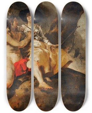 Triptych art skateboard deck of Jan Van Noordt Amaryllis Crowning Mirtillo by Jan Van Noordt (1623-1676)