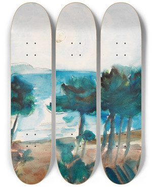 Triptych art skateboard deck of Walter Gramatt Cavalaire by Walter Gramatte (1897-1929)