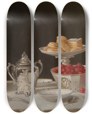 Triptych art skateboard deck of John F Francis Dessert Stilllife by John F Francis (1808-1886)