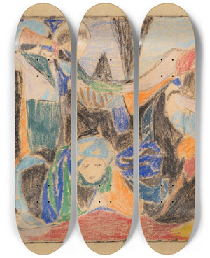 Triptych art skateboard deck of Adolf Hlzel Drei Figuren In Landschaft by Adolf Holzel (1853-1934)