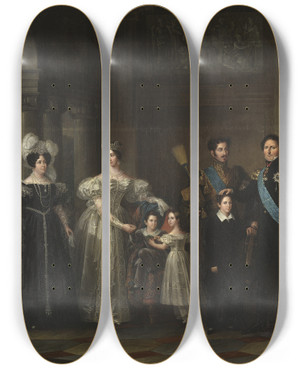 Triptych art skateboard deck of Fredric Westin Bernadotte Family by Fredric Westin (1782-1862)