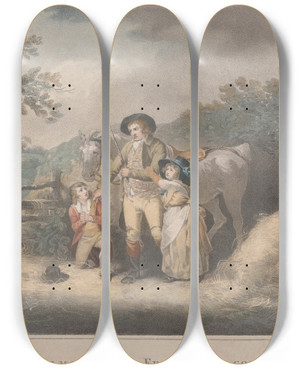 Triptych art skateboard deck of George Morland The Angry Farmer by George Morland (1763-1804)