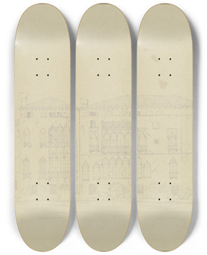 Triptych art skateboard deck of Friedrich Wilhelm Ludwig Der Palazzo Ca Doro Am Canale Grande In Venedig by Friedrich Wilhelm Ludwig (1828)
