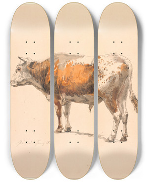 Triptych art skateboard deck of Johan Thomas Lundbye Stende Rdbroget Tyr Vendt Mod Venstre Set Skrt Bagfra by Johan Thomas Lundbye (1818-1848)