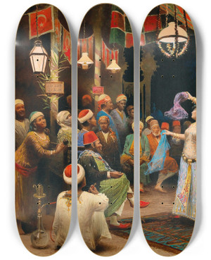 Triptych art skateboard deck of Alberto Fabbi Bajadres In Cairo by Alberto Fabbi (1858-1906)