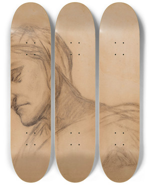 Triptych art skateboard deck of Pierre Puvis De Chavannes Dante Buste Dhomme Drap Tte Couverte De Troisquart Gauche by Pierre Puvis De Chavannes (1824-1898)
