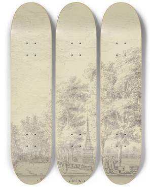Triptych art skateboard deck of Abraham De Haen The Younger Mylpaal In Tulpinburg by Abraham de Haen the Younger (1707-1748)