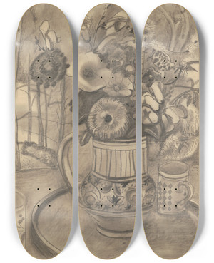 Triptych art skateboard deck of Frances Hodgkins Jug Of Flowers by Frances Hodgkins (1869-1947)