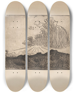 Triptych art skateboard deck of Roderic Oconor Effet Du Soleil Dans Un Nuage by Roderic Oconor (1860-1940)