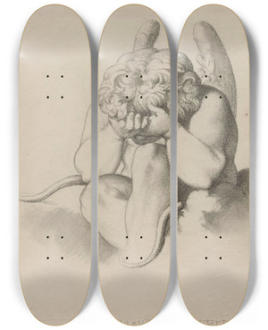Triptych art skateboard deck of Henri Lehmann Amour Dsespr by Henri Lehmann (1814-1882)