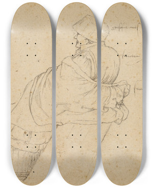 Triptych art skateboard deck of Roelant Savery Seated Woman by Roelant Savery (1576-1639)