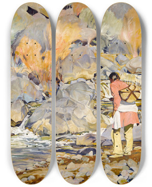 Triptych art skateboard deck of Walter Ufer After Them by Walter Ufer (1876-1936)