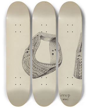 Triptych art skateboard deck of Gerald Transpota Wooden Stirrup by Gerald Transpota (1898-1971)