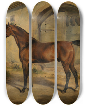 Triptych art skateboard deck of Rudolf Kuntz Englischer Vollbluthengst Robert by Rudolf Kuntz (1798-1848)