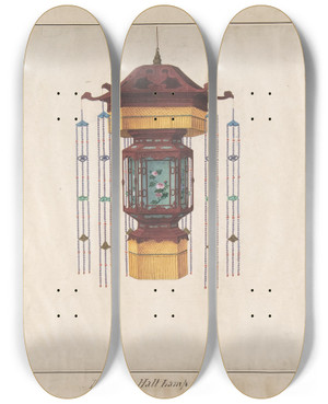 Triptych art skateboard deck of Lam Qua Design For Hall Lamp No9 by Lam Qua (1801-1860)