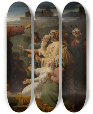 Triptych art skateboard deck of Franoislouis Dejuinne Jesus Healing The Blind And The Lame by Francois Louis Dejuinne (1786-1844)