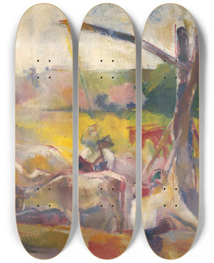 Triptych art skateboard deck of Vilmos Abanovk Napjanie Krv by Vilmos Aba Novak (1894-1942)