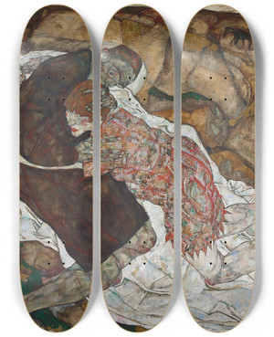 Triptych art skateboard deck of Egon Schiele Death And Girl by Egon Schiele (1890-1918)