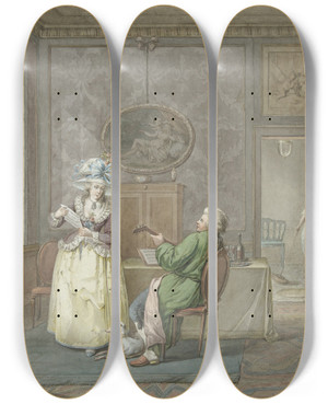 Triptych art skateboard deck of Jacobus Johannes Lauwers Musicerend Paar In Een Interieur by Jacobus Johannes Lauwers (1753-1800)