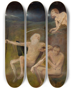 Triptych art skateboard deck of Anna Berent Reapers by Anna Berent (1871-1944)