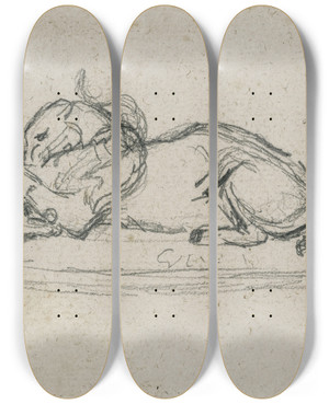 Triptych art skateboard deck of Antoinelouis Barye Tigre Dvorant Un Gavial by Antoine-Louis Barye (1796-1875)
