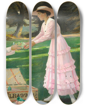 Triptych art skateboard deck of Harald Slottmller Picnic I Skoven by Harald Slott-Mller (1864-1937)