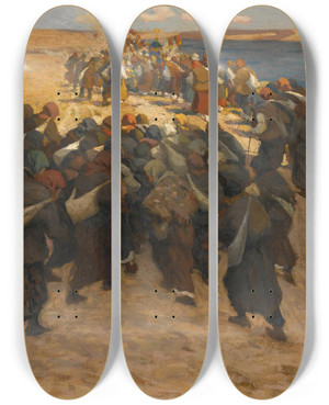 Triptych art skateboard deck of Viktor Ivanovich Zarubin Crowd Of Pilgrims by Viktor Ivanovich Zarubin (1866-1928)
