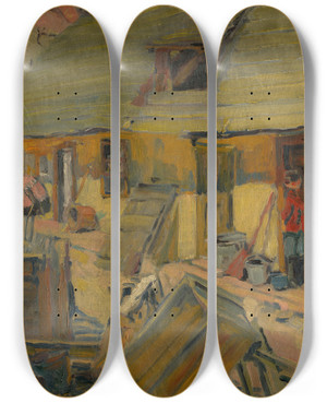 Triptych art skateboard deck of Kontantn Bauer Sedliacky Dvor by Konstantin Bauer (1893-1928)