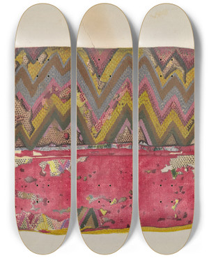 Triptych art skateboard deck of Raymond Manupelli Purse by Raymond Manupelli