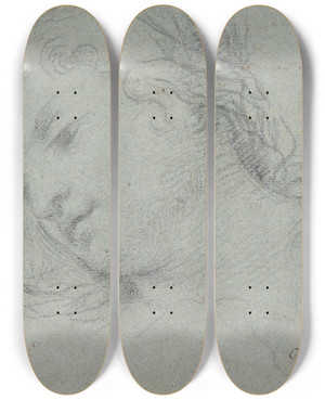 Triptych art skateboard deck of Ciro Ferri Head Of A Woman by Ciro Ferri (1634-1689)