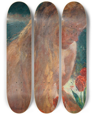 Triptych art skateboard deck of Carl Wilhelmson Undine by Carl Wilhelmson (1866-1928)