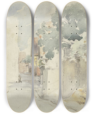 Triptych art skateboard deck of Anton Burger Village Road In Kronberg by Anton Burger (1824-1905)
