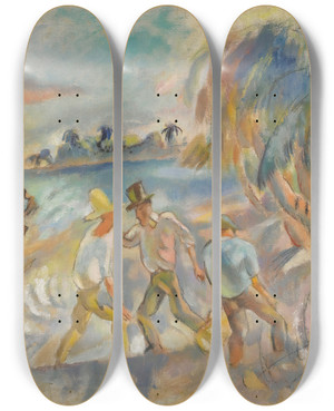 Triptych art skateboard deck of Jules Pascin Les Brigands by Jules Pascin (1885-1930)