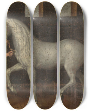 Triptych art skateboard deck of Jacob De Gheyn Ii Spanish Warhorse by Jacob de Gheyn II (1565-1629)