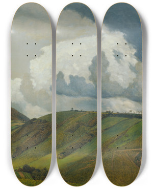 Triptych art skateboard deck of Emanuel Baschny Vor Einem Gewitter by Emanuel Baschny (1876-1932)