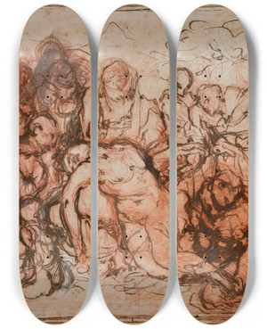 Triptych art skateboard deck of Giovanni Battista Naldini Piet by Giovanni Battista Naldini (1535-1591)
