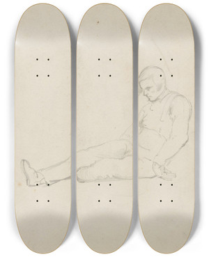Triptych art skateboard deck of Adolph Tidemand Sittende Mann Som Sover by Adolph Tidemand (1814-1876)