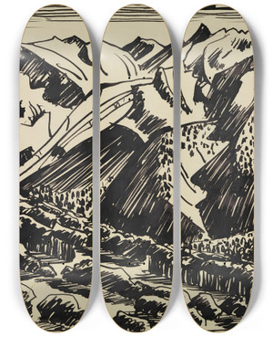 Triptych art skateboard deck of August Babberger Berglandschaft Im Bergell_2 by August Babberger (1885-1936)