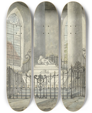 Triptych art skateboard deck of Gerrit Lamberts Grafmonument Van Catharina Alida Van Der Dussen In Een Kerk Te Culemborg by Gerrit Lamberts (1776-1850)
