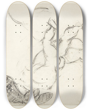 Triptych art skateboard deck of Edvard Weie Figurstudie Til Poseidonbilledet by Edvard Weie (1879-1943)