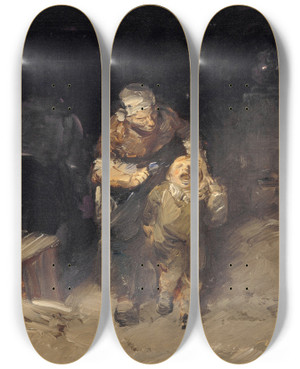 Triptych art skateboard deck of Wilhelm Busch Small But Stubborn by Wilhelm Busch (1832-1908)