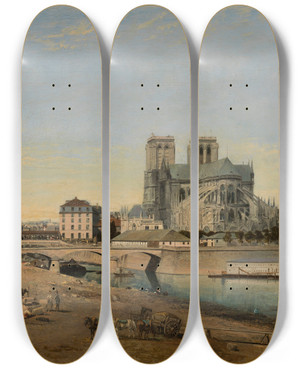 Triptych art skateboard deck of Mile Harrouart Le Chevet De Notredame Vu Du Quai De La Tournelle by mile Harrouart (19-)