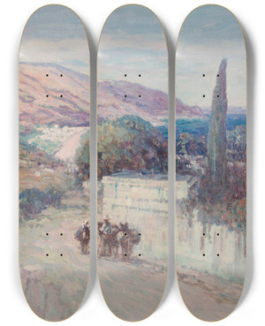 Triptych art skateboard deck of Frederick Gottwald Italian Landscape by Frederick Gottwald (1860-1941)